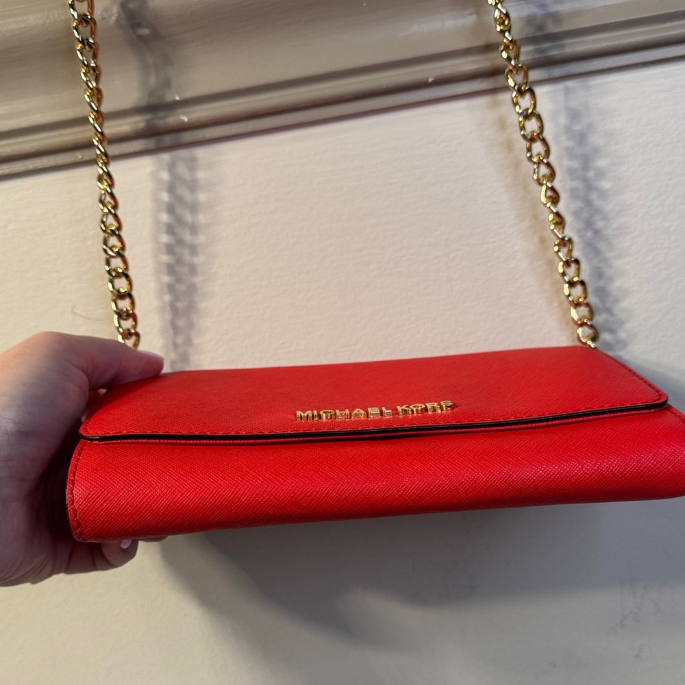 Michael Kors Red Saffiano Leather Wallet on a Chain - Gold Hardware - Picture 9 of 11